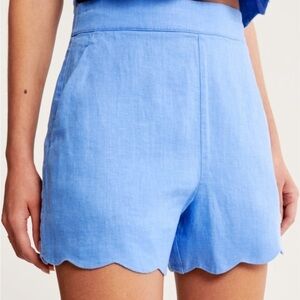 Abercrombie & Fitch High Waist Blue Shorts with Scalloped Hem